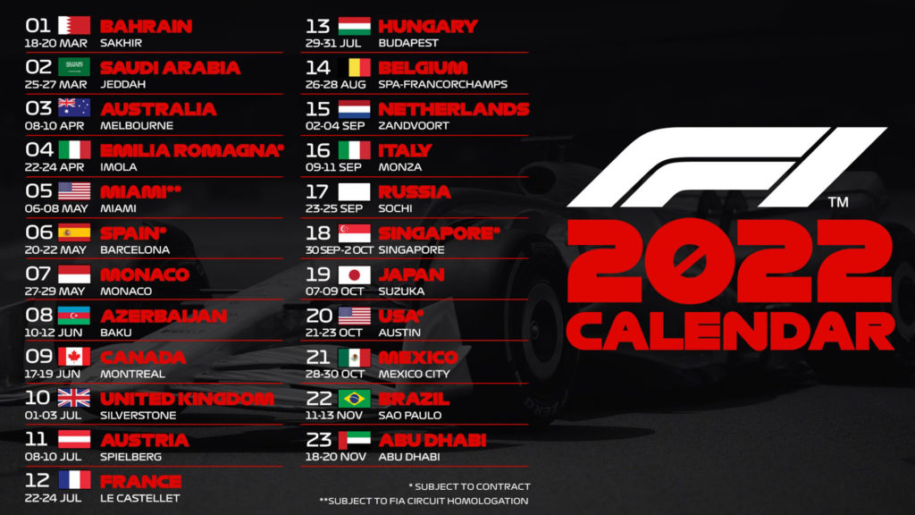 obrázek: kalendář závodů F1 2022